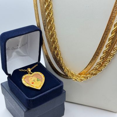 LOT 163J: Danbury Mint Heart Pendant Necklace & Four 24KTGP Necklaces