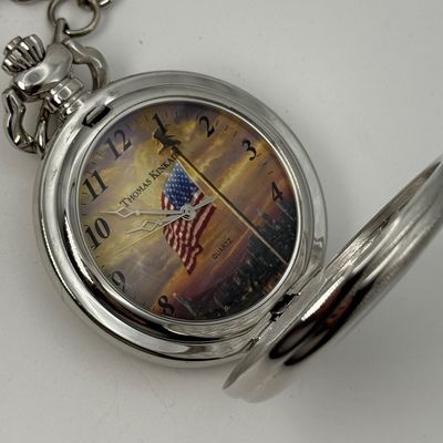LOT 157J: Thomas Kinkade US Flag Pocket Watch, Geoffrey Beene Tie Tacks & More