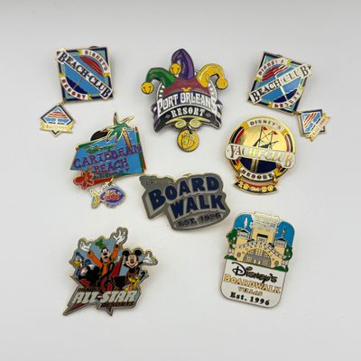 LOT 124P: WDW Resort Trading Pins: Board Walk, Beach Club, Port Orleans, Caribbean Beach, Yacht Club, All Stars & Board Walk Villas