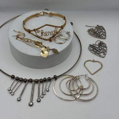 LOT 158J: Vintage Wire Cheryl Cuff, Wire Frame Necklace, Pierced Earrings & More