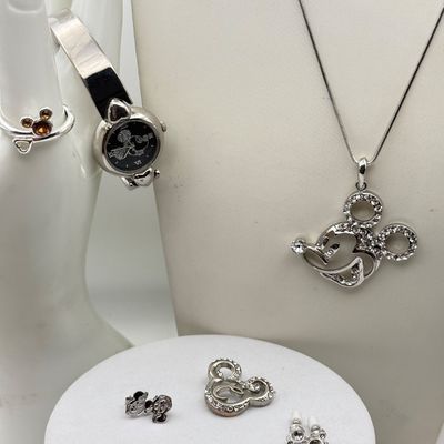 LOT 180J: Disney Mickey Mouse Jewelry: Pendant Necklace, Watch, Ring, Pin & Charms