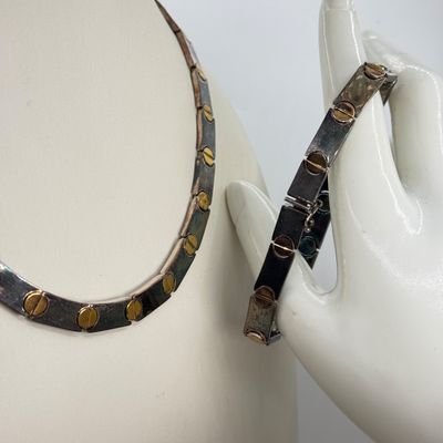 LOT 149F: Vintage Matching Set 925 Sterling Silver 16" Necklace & 8" Bracelet (48.5gtw)