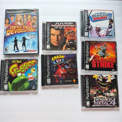 LOT 204V: Sony PlayStation 2 DDR Disney & PS1 Games: Frogger, Crash Bandicoot 2 (holo cover), Soviet Strike, 007 & More