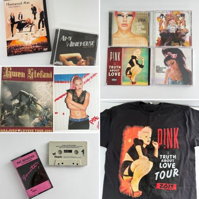 LOT 92A: P!nk, Amy Winehouse & Gwen Stefani CDs, Feetwood Mac DVD, XL Pink 2013 Tour Shirt, Pat Benatar & Blondie Tapes & More