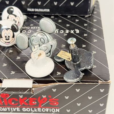LOT 78A: Disney Office Collection: Mickey's Executive Collection Palm Calculator & Roller Card in Box, Wall Clock, Mickey &...