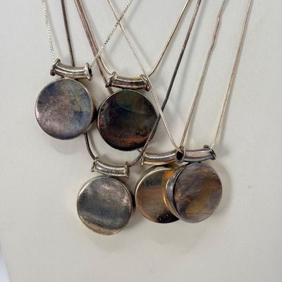 LOT 148F: Five (5) Vintage 925 Sterling Silver Circle Pendant Necklaces (40.4gtw)