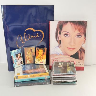 LOT 90A: Celine Dion Collection: For Keeps Book, Concert Book, Tapes, CDs & DVDs