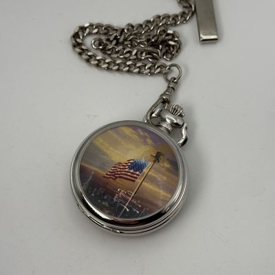 LOT 157J: Thomas Kinkade US Flag Pocket Watch, Geoffrey Beene Tie Tacks & More