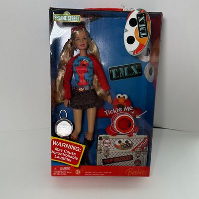 LOT 64A: NIB Sesame Street TMX Tickle Me Elmo 10th Anniversary Toy & TMX Tickle Me Elmo Barbie NRFB