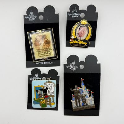 LOT 113P: 2002 Walt Disney WDW Trading Pins: LE5000 Chimpanzee, Mickey Painting Portrait, 100th Birthday Portrait & Partners
