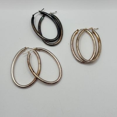 LOT 150F: Three (3) Pairs of Vintage Oval 925 Sterling Silver Hoop Earrings (18.5gtw)