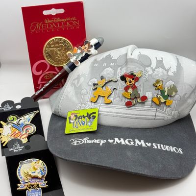 LOT 125P: Disney's MGM Studios Collection: LE5000 4th of July 2001 Goofy Dangler, NWT Hat w Trio of Pins, Doug Live Pin, 100 Years...