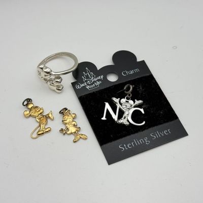 LOT 217J: Vintage Disney Sterling Silver Ring, NYC Charm & Mickey and Minnie Pendants
