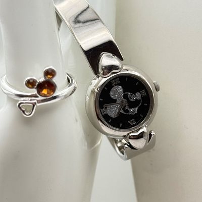 LOT 180J: Disney Mickey Mouse Jewelry: Pendant Necklace, Watch, Ring, Pin & Charms