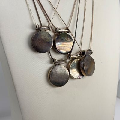LOT 148F: Five (5) Vintage 925 Sterling Silver Circle Pendant Necklaces (40.4gtw)