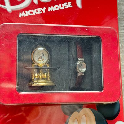 LOT 179J: NIP Disney Mickey Mouse Watch & Mini Clock Set, Steamboat Willie Watch & More