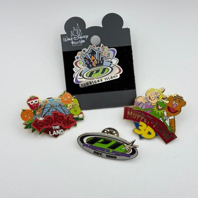 LOT 108P: Vintage WDW Pins: 2000 Food Rocks, Muppet Vision 3D & Two Pleasure Island Pins