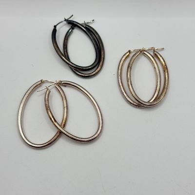 LOT 150F: Three (3) Pairs of Vintage Oval 925 Sterling Silver Hoop Earrings (18.5gtw)