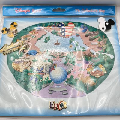 LOT 126P: 2000s Disney's EPCOT Collection: Figment Patch, Pin Park Map w/ Trading Pins: Ying Yang Mickey Head, Figment, Angry Daisy,...