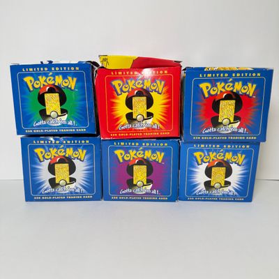 LOT 62A: FULL SET Pokémon Special Edition 23 karat Gold Plated Trading Cards: Charizard, Pikachu, Jiggly Puff, Poliwhirl, Mewtwo &...