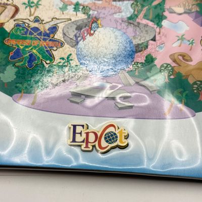 LOT 126P: 2000s Disney's EPCOT Collection: Figment Patch, Pin Park Map w/ Trading Pins: Ying Yang Mickey Head, Figment, Angry Daisy,...