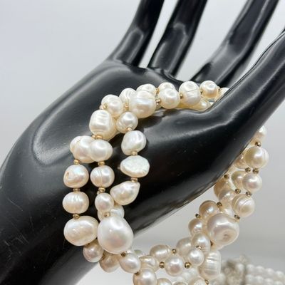 LOT 162J: Vintage Freshwater Pearl Bracelet, Faux & Freshwater Pearl Necklaces