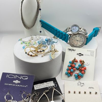 LOT 170J: Blue Dragonfly Brooch, Ladies' Watches, Pierced Earrings & More