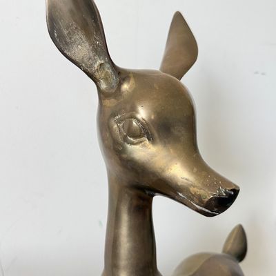 LOT 61A: Large Vintage Brass Deer Sculptures - 17" & 29" Tall