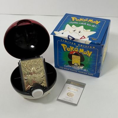 LOT 62A: FULL SET Pokémon Special Edition 23 karat Gold Plated Trading Cards: Charizard, Pikachu, Jiggly Puff, Poliwhirl, Mewtwo &...