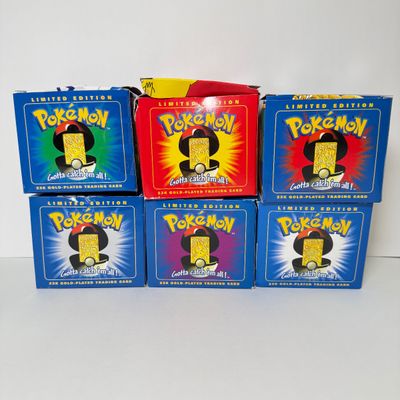 LOT 62A: FULL SET Pokémon Special Edition 23 karat Gold Plated Trading Cards: Charizard, Pikachu, Jiggly Puff, Poliwhirl, Mewtwo &...