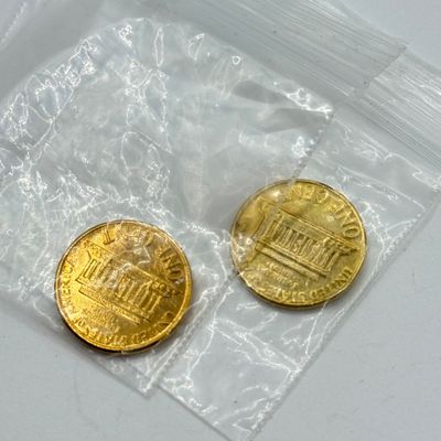 LOT 152F: Artistic Engravings 23karat Gold Plated Farewell ZR-1 Card, Plated 1980s Pennies & More Coins