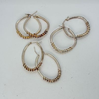 LOT 135F: Three Pairs of Vintage 925 Sterling Silver Thick Pierced Hoop Earrings (27.8gtw)