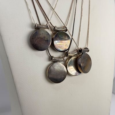LOT 148F: Five (5) Vintage 925 Sterling Silver Circle Pendant Necklaces (40.4gtw)