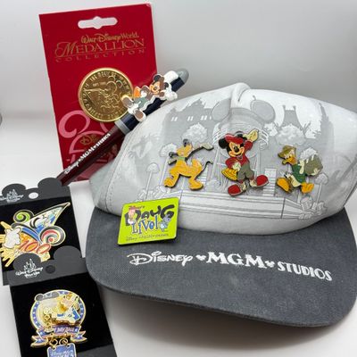 LOT 125P: Disney's MGM Studios Collection: LE5000 4th of July 2001 Goofy Dangler, NWT Hat w Trio of Pins, Doug Live Pin, 100 Years...