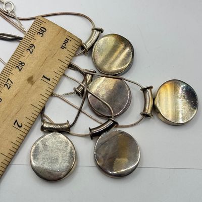 LOT 148F: Five (5) Vintage 925 Sterling Silver Circle Pendant Necklaces (40.4gtw)