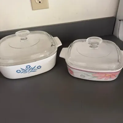 Vintage Corning Ware & Floral Covered Casserole Baking Dish Set
