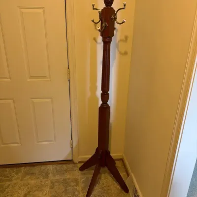 Traditional Wooden Hall Tree Coat Rack with Brass Hooks
