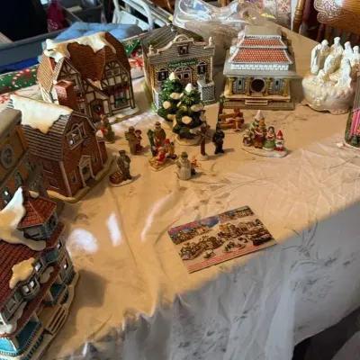 Lefton China Byron Wood Christmas Village Collection with Buildings, Figurines & Street Lamps