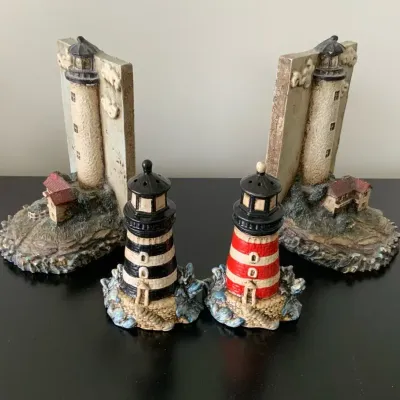 Lighthouse Bookends & Lighthouse Salt & Pepper Shakers | Coastal Décor Lot