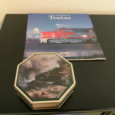 Vintage Train Collectibles - 1991 "Those Magnificent Trains" Calendar & Decorative Tin