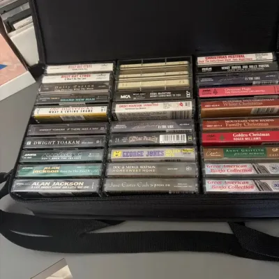 Country, Bluegrass & Christmas Cassette Tape Collection with Storage Case