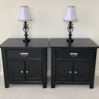 Pair of Klausner Ashton Black Nightstands with Matching Table Lamps
