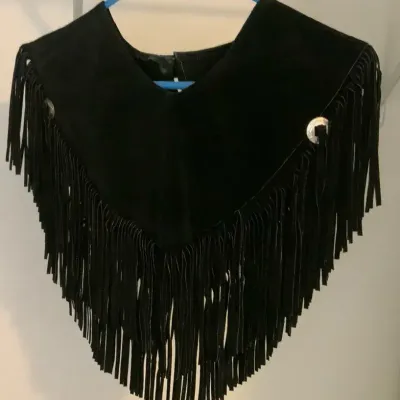 Western Black Fringe Suede Capelet / Shoulder Collar with Concho Accents