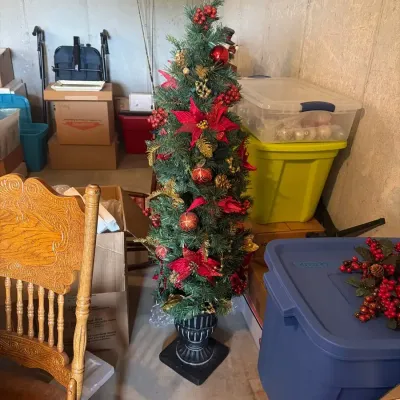 Decorated Christmas Topiary Tree & Holiday Berry Wreath