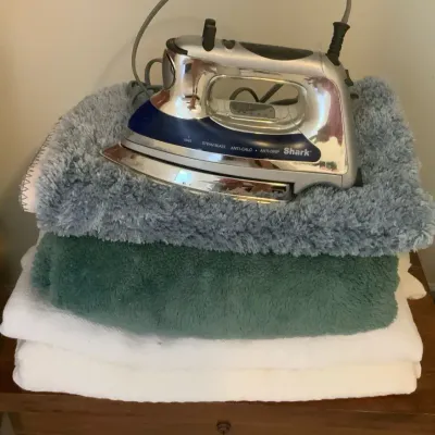 Shark Steam Iron & Home Linens Lot - Sherpa Blankets, Plush Rug & White Blankets