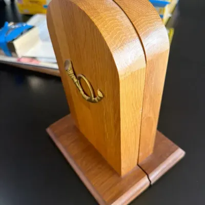 Vintage Solid Wood Bookends with Brass Hunting Horn Accent