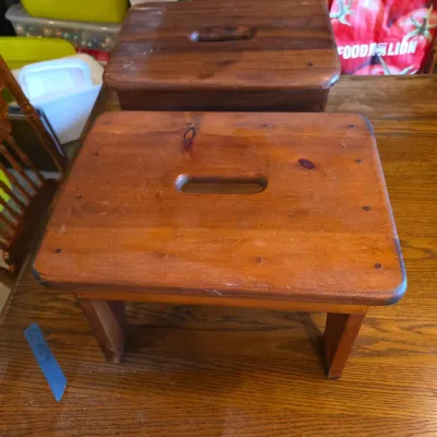Pair of Vintage Solid Wood Foot Stools / Small Step Stools #2