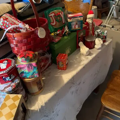 Large Christmas Décor & Holiday Collectibles Lot – Baskets, Santa, Department 56, Candles & More