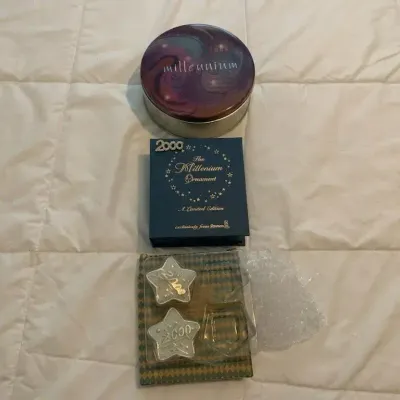 Vintage Year 2000 Millennium Lot - Roman Inc. Limited Edition Ornament & Rhinestone Pin