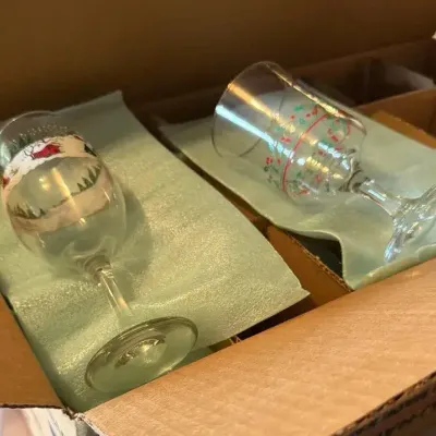 2 Sets of 8 Christmas Holiday Wine Glasses – Hand-Painted Seasonal Stemware